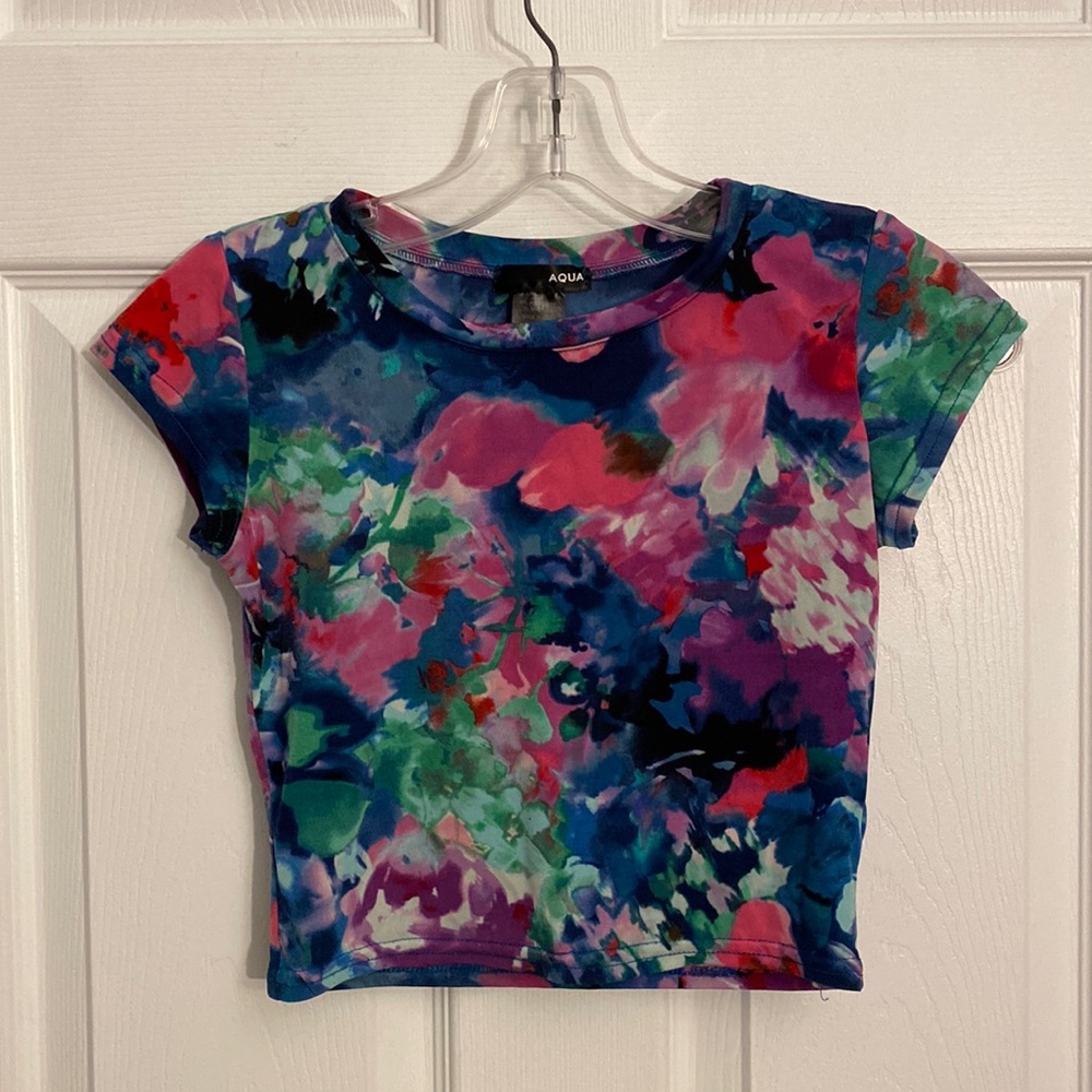 Bloomingdales Aqua Floral Crop Top XS